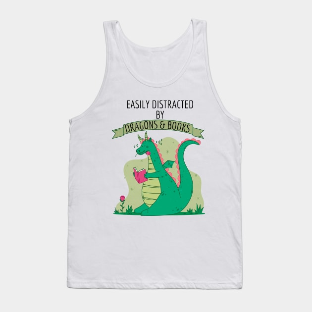 Easily Distracted By Dragons And Books Tank Top by Little Designer